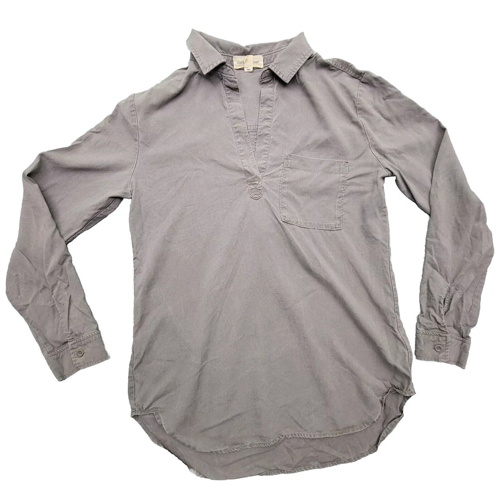 Cloth & Stone Anthropologie Womens Gray V-Neck Shirt Pockets Long Sleeve Sz M